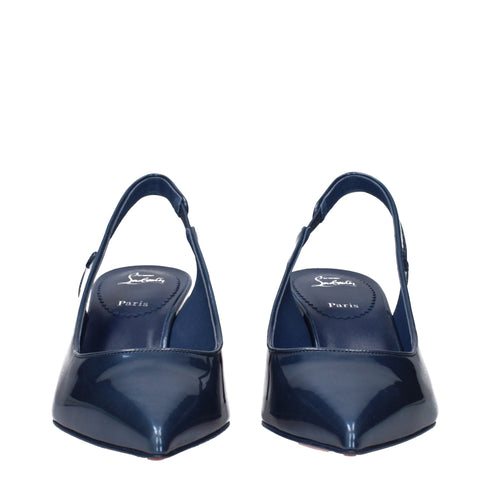 Christian Louboutin Women's Blue Patent Leather Slingback Mid Heels Pumps